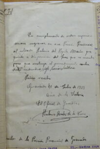 Orden manuscrita de ingreso en la Prisión Provincial de Granada, 1939 (AHPC)