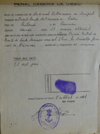 Hoja de conducción desde el penal de la Casería de Ossio, 1941 (AHPC)