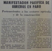 Noticia de manifestación de obreros en paro en Jerez (Diario de Cádiz, 8/1/1976,pág 14).